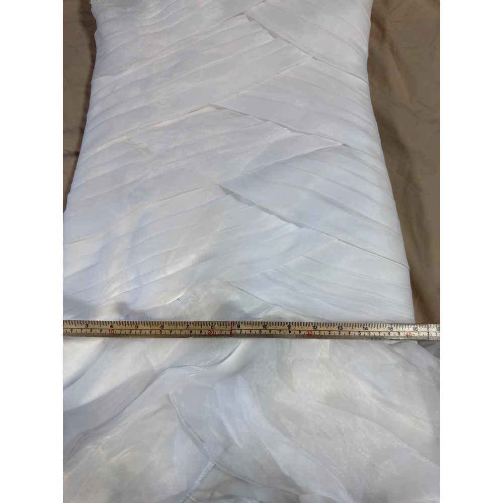 Organza Wedding Gown Women Size 4 White Beaded Ruffle Mermaid Strapless - Picture 6 of 16